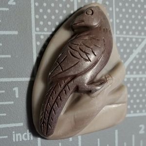 Hand Carved Stone Small Bird on Branch Pendant Bead